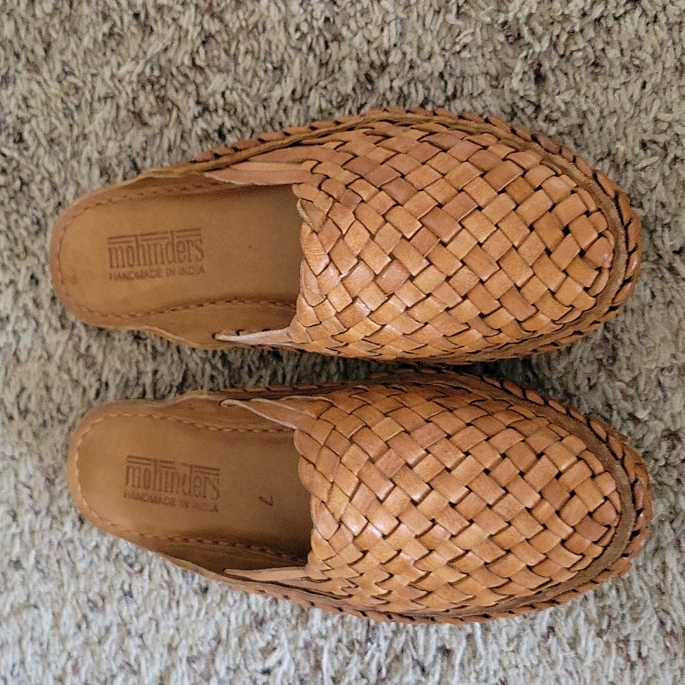 Mohinders Handmade in India Woven Leather Mules Brown Size 7 Fits Like 6…